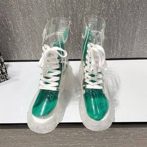 Kristal Alt Bağcıklı Patik ile Şeffaf Martin Çizmeler Rahat Platform Ayakkabılar Kalın tabanlı Kadın Öğrenci Modası Yağmur Çizmeleri