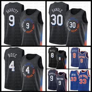 RJ 9 Barrett New Basketball Jerseys York Mens Knick Julius 30 Randle Derrick 4 Rose Kemba 8 Walker Patrick 33 Ewing Fashion