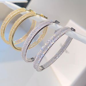 45MM Luxury Iced Out Bling Jewelry Full Round Baguette CZ Cubic Zirconia Gorgeous Fashion Bling Huggie Hoop Orecchino all'ingrosso 2021