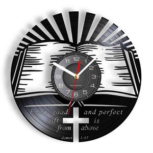 Джеймс 1:17 Библейские стиль арт винтажные настенные часы христианский дом декор религиозные цитаты виниловый альбом longplay рекордные часы молитва подарок h1230