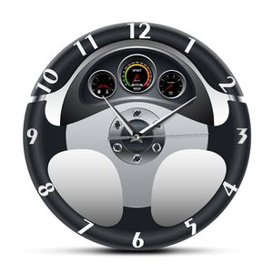 Спортивный автомобиль руль и приборная панель напечатанные настенные часы автомобильные произведения искусства домашнего декора автомобильный привод Авто стиль настенные часы LJ201208
