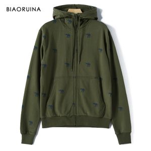 Biaoruina homem coreano estilo casual elefante impresso hoodies lã forro moda confortabe quente moletom com zíper 201104