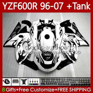 Fairings +Yamaha için Tank YMAHA YZF600R Thundercat YZF Black Flames 600R 600 R 96 97 98 99 00 01 02 07 Vücut 86no.114 YZF-600R 1996 2003 2004 2005 2006 2007 YZF600-R 96-07 Bodywork