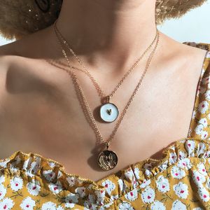 Корейский Harajuku Sweet Heart Circe Enamel Ожерелье творческий круглый резные листья двойного слоя ожерелье для женщин хороший подарок
