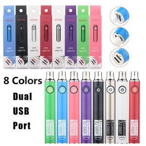 Önceden Pil Ugo T2 Elektronik Sigara Kitleri 8 Renkler 650 900 MAH Şarj Ile Çift USB Bağlantı Noktası Vape Değişken Voltaj 3.4 ~ 4.0 V