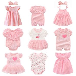 Yeni doğan kız bebek giysileri yaz pembe prenses küçük kız doğum günü partisi için giyim setleri 0 3 ay elbise bebe fille G1221