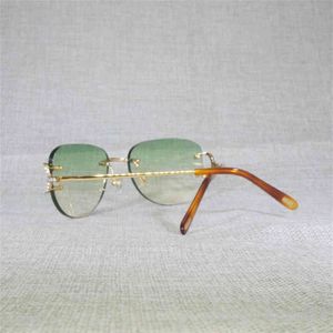 Роскошь Rhinestone Rimless Wire Солнцезащитные очки Мужчины Овальные Каменные Очки Очки Металлические Рамки Квадратные оттенки Женщины Для Летних Наружные Очки Французский