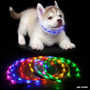 70cm LED Pet Dog Collar Rechargeable USB Adjustable Flashing Cat Puppy Collar Safety In Night Fits All Pet Silicone Dogs Collars DBC BH2855