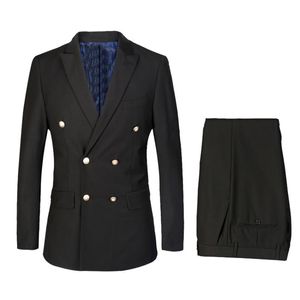 Erkekler Takım Elbise Blazers Kruvaze Damat Smokin Dökülen Yaka Adam Blazer Groomsman Takım Için Custom Made Siyah (Ceket + Pantolon)