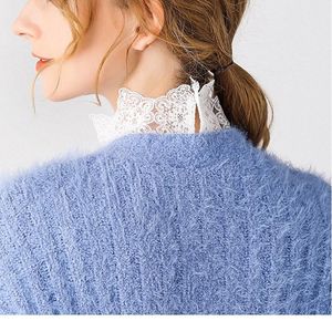 Women Ruffles Turtleneck Decorative False Fake Collar Sheer Floral Lace Curved Hem Detachable Half Shirt Dicke jllGuP