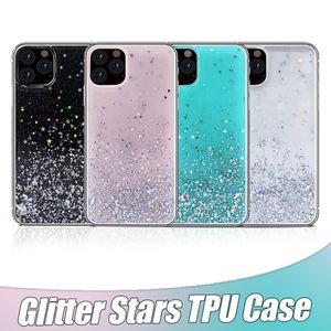 Custodia in TPU con stelle glitterate per iPhone 12 Pro Max 11 Pro XS Max Custodia morbida per telefono epossidico per Samsung S10 Plus S9 A71 A51 con pacchetto OPP