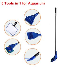 5 in 1 Aquarium Cleaning Tools Aquarium Tank Clean Set Fish Net Gravel Rake Algae Scraper Fork Sponge Brush Glass Cleaner C1007319S