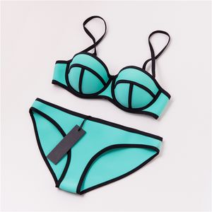 Muxilove 100% Gerçek Neopren Klasik Tasarım Yastıklı Push Up Bikini Set Kadınlar Seksi Mayo Mayo Mayo Biquini Swim Suit T200708