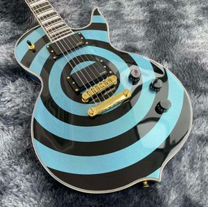 Özel WyLde Ses Odin Grail Zakk Elektro Gitar Metalik Mavi Bullseye Paspas Büyük Blok Kakma Altın Donanım Grover Tuner Çin EMG Pickups