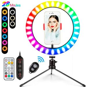10 inç LED Renkli Dimmabable Halka Işık Lambası ile Üçlü Stand Usb Selfie Işık Yüzüğü RGB Zil ışığı Tiktok Vlog Telefon Video Işığı