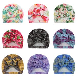 Disk Bebek Caps Retro Çiçek Bantlar Şapka Bebek Turban Knot Baş sarar Bebek Çocuk Hindistan Şapka Beanie Yenidoğan Bebek Headwears M2871 yazdır