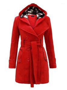 Женские куртки Оптовая продажа - Lohill 2021 Женская мода шерстяной двубортный горох Пальто повседневная капюшон зима теплый пиджак1