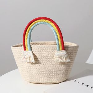 Bolsa de nuvem de arco-íris bonito New Handmade algodão tecida saco à beira-mar feriado beira-mar sacos de palha de fósforo