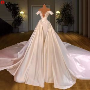 YENİ! Beyaz Mermaid Gelinlik 2022 Gelin Törenlerinde Kapalı Omuz Prenses Vestido Boncuk Gelinler Robe De Mariage