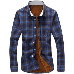 Erkek Casual Gömlek Toptan-2021 Kış Ekose Erkekler Sıcak Kadife Uzun Kollu Flanel Kırmızı ve Siyah Çek Artı Boyutu 5XL Camisa Masculina1