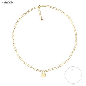 Andywen 925 Ayar Gümüş Altın Burç Zincirleri Kolye Soyunma Kolye Uzun Zincir Kadın Moda Güzel Takı 2020 Kaya Punk Q0531