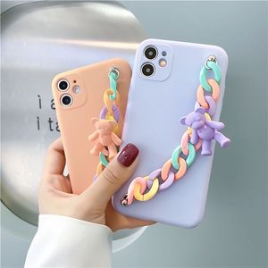 Симпатичные 3D Cartoon Case Bear Rainbow Bracelet Soft Phone Case для iPhone 14 13 11 12 Pro Max XS XR 7 8 Plus x Back Cover Funda
