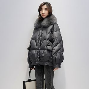 Tasarımcı-kadın Ceket 90% Ördek Aşağı Ceketler Kadın Kısa Kirpi Ceket Kalın Kadın Parkas Gerçek Fox Kürk Yaka Bayanlar Tüy Giysileri