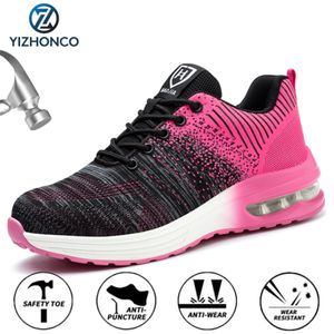Осень женщина безопасности обувь стальная носящая легкая рабочая обувь кроссовки ботинок розовые женские спортивные ботинки рабочие ботинки ботинки ботинки с крышкой 220210