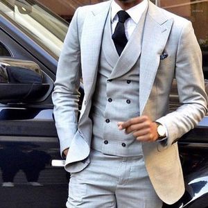 Açık Gri Erkekler Düğün Suit Slim Fit 3 Parça Smokin Damat Groomsman Özel Erkekler Traje Hombre1 için Suits