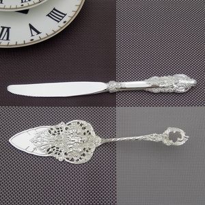 9.25 '' Gümüş Düğün Kek Set Set Küçük Kek Kürek Bıçağı Barok Parti Kek Dekorasyon Kürek Sunucu Restoran Silverware 201116