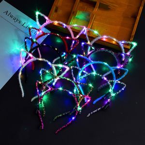 LED Işık Yukarı Kedi Hayvan Kulaklar Kafa Kadınlar Kızlar Yanıp sönen Şapkalar Saç Aksesuarları Konseri Glow Parti Noel Hediye M3071 Malzemeleri