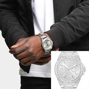 Diamante Homens Assista à moda Dial Prata Pulseira De Prata Dobrável Fivela Fronteira Luxo Mens Relógios De Relógios De Relógios