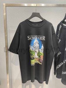T Shirt En Yüksek Sürüm Sacre Coeur Kalesi Baskılı Kadın Erkek Boy T-Shirt Tees Yaz Tarzı Pamuk T Gömlek Etiketler ve Etiket