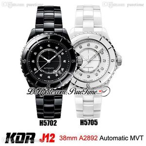 2021 KORF H5702 H5705 38mm A2892 Otomatik Unisex Erkek Bayan İzle Çelik Siyah Beyaz Seramik Elmas Bilezik Ile En Iyi Baskı Puretime 2