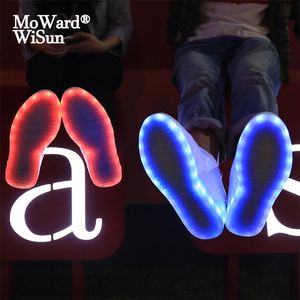 Size 30-44 USB Charge Children Luminous Sneakers Led Shoes for Kids Boys Girls Glowing Lighted Shoes With Lights Casual Shoes 201112