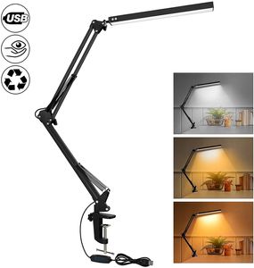 LED Desk Lamp with Clamp usb Book Lights 12W Swing Arm Desk Lamps Eye-Caring Dimmable table Light 10 Brightness Level 3000k 4000k 6000k