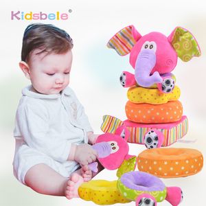 For Newborn Children Educational Soft Plush Mobile Rattles Kidsbele Elephant Stacking Baby Toys Handbell LJ201113