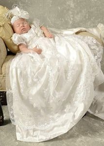 Prenses Beyaz Dantel Bebek Vaftiz Elbiseler Çocuklar Vaftiz Abiye Kısa Kollu Vintage Bebek Kız Ve Erkek Kadın Vaftiz Korular 0-2T