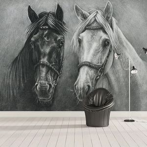 Пользовательские фото Mural 3D Креатив Ручная роспись Черно-белая лошадь Спальня Исследование Гостиная украшения стены Картина обои