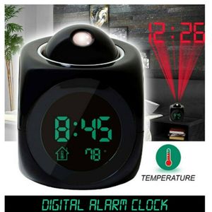LED Projector Alarm Clock with Temperature, Thermometer, USB Charger, and Calendar Display