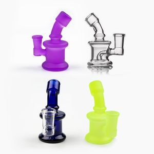 Glasbong mit klarem, grün-gelb-blauem Mini-Small-Dab-Rig, kühlem Recycler-Öl, 14-mm-Passform für Wasserpfeifen, Quarz-Banger