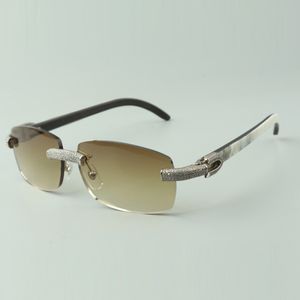 Прямые продажи Micro-асфальтированные алмазные солнцезащитные очки 3524026 со смешанными буйволами рога Храмы дизайнерские очки, размер: 56-18-140 мм