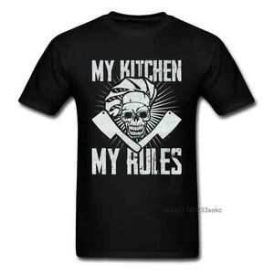 100% pamuk erkek t gömlek mutfak benim kurallarım şef tişört vintage tasarım erkek t-shirt kafatası tees komik ocak giysi siyah g1222 tops