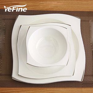 YeFine Advanced Bone Porcelain Tableware Set Square Dinner Plates Dishes High Quality White Ceramic Dinnerware Sets Soup Bowls Y200111