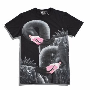 Yaz Moda Erkekler T-Shirt Siyah Swan Baskı Yuvarlak Boyun Çift Gevşek ve Konforlu Kısa Kollu Tişört Kadın S-XL#GVC0038