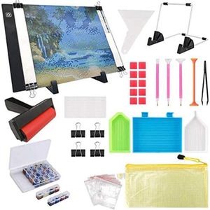 133PCS 5D Diamond Painting Tools A4 LED Light Pad Kit, DIY Dimmable Light Brightness Board Roller and Embroidery Box FD 201112