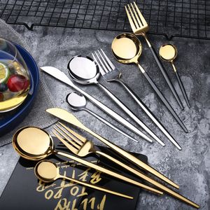 Stainless Steel Mirror Tableware Gold Knife Meal Spoon Fork Tea Spoon Flatware Simple Exquisite Western Dinner Cutlery Dinnerware CFYL0251