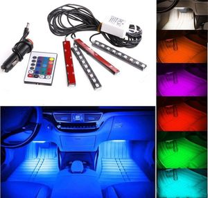20 Takım 12 V Esnek Araba Styling RGB LED Şerit Işık Atmosfer Dekorasyon Lambası Iç Neon Işıkları Ile Kontrol Cihazı Çakmak