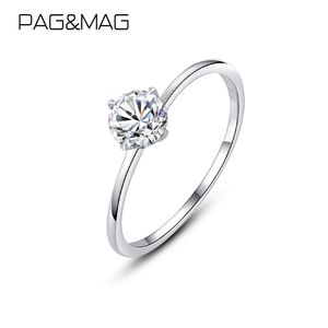 Pagmag 0.5CT 5.6mm EF Yuvarlak 18 K Beyaz Altın Kaplama Kadınlar Için 925 Gümüş Yüzük Elmas Düğün Band Yıldönümü Hediye 220216