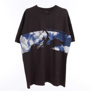 Erkek T-Shirt Saint Michael Melekler Mavi Gökyüzü Beyaz Bulutlar Şövalye Baskı Vintage Kısa Kol